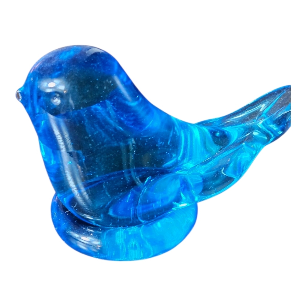 Leo Ward Hand Blown Glass Blue Bird Of Happiness Signed.